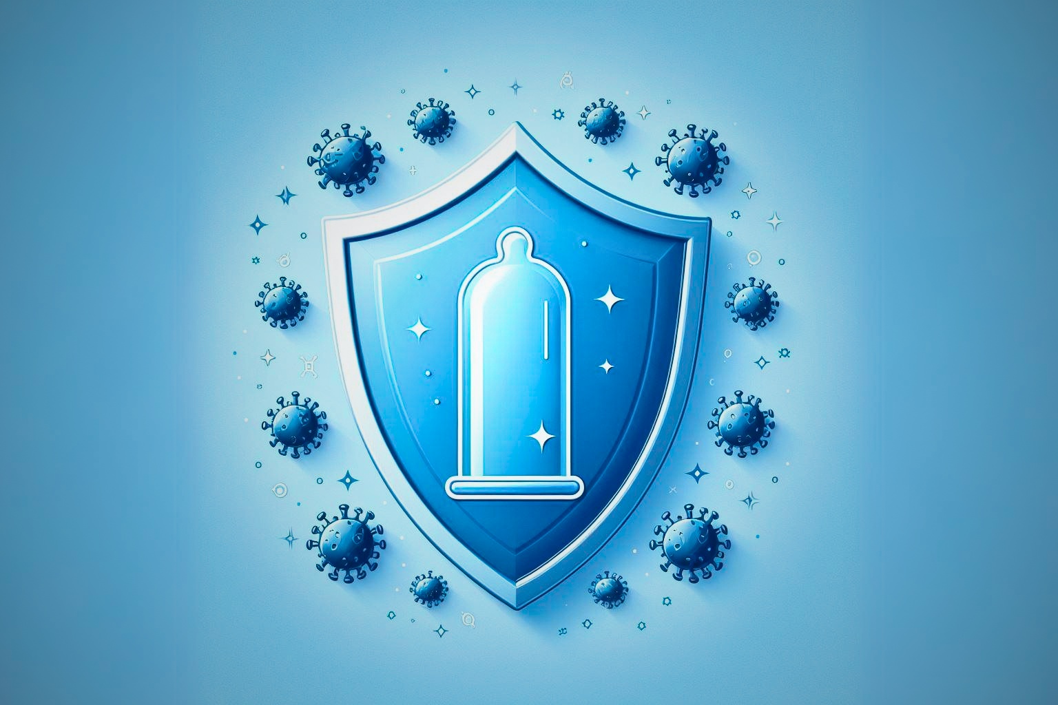 Escudo protector con un preservativo, símbolo de la protección que ofrece el preservativo contra enfermedades y embarazos.